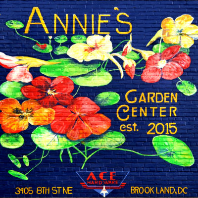 A beautifully painted mural on a brick wall dedicated to Annie's Dependable Service Hardware in Washington D.C.